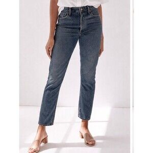 AGOLDE High Rise Straight Jeans Button Fly Distressed Light Wash Size 24